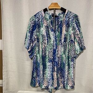Tahari Blue and Green Patterned Blouse